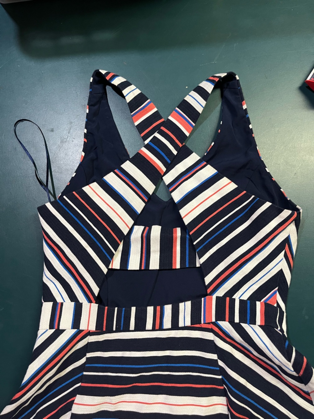 Adelyn Rae Striped V-Neck Fit & Flare Dress in Navy, White & Coral - Picture 8 of 9